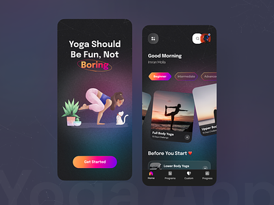 Yoga App app app design design fitness health app illustration ios meditation mental health minimal mobile app mobile app design mobile design typography ui ux wellness yoga yoga app yoga application
