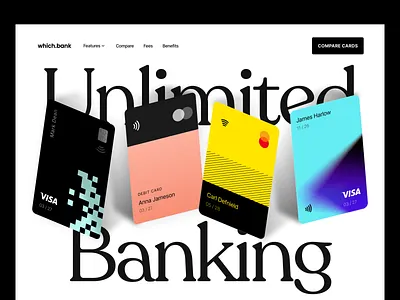 bank cards comparison landing page, saas product banking banking landing page banking web design banking webpage cards credit card design finance financial fintech investment mobile banking neobank saas wallet webflow webpage website
