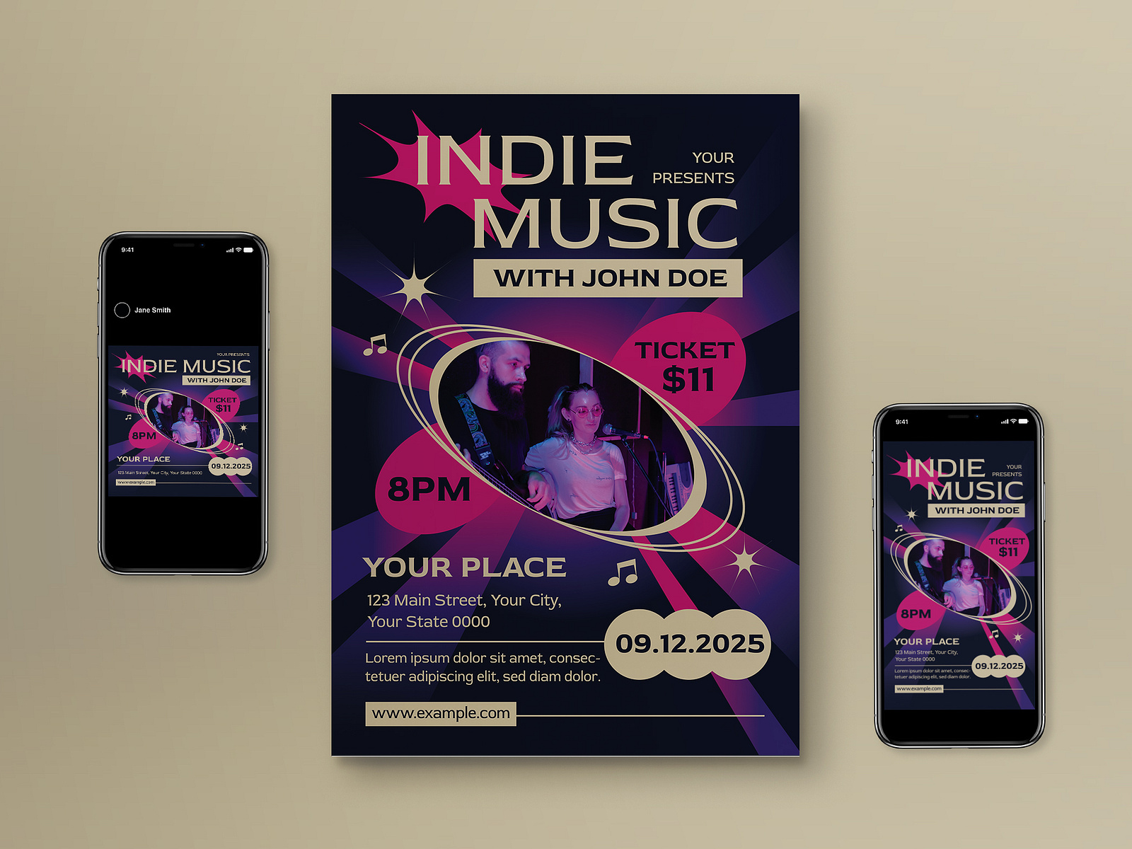 Pink Edgy Indie Gig Flyer Set by Graphicook on Dribbble