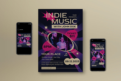 Pink Edgy Indie Gig Flyer Set edgy edgy tyle event flyer event gig graphicook graphicook studio indie indie gig music music event pink print template