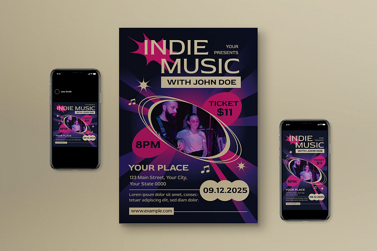 Pink Edgy Indie Gig Flyer Set by Graphicook on Dribbble