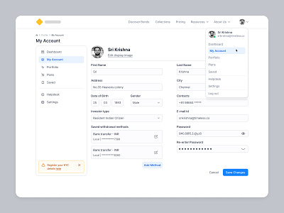 Bonds - My Account Page 2d accounts app behance components dashboard data design dribbble edit icons library page product profile settings timeless ui ux web