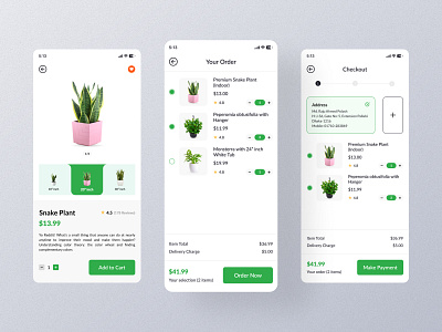 Houseplant App Checkout Process advertising app design app menu bonsai clean app desing design garden garden app green tree indoor plants indoor tree minimal design nature app plant tree tree app tree app menu tree palnt ui uidesign