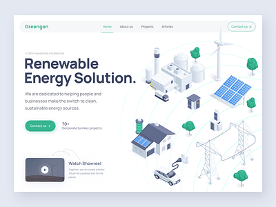 Greengen - Renewable energy hero concept energy illustration landingpage minimal renewable simple solar ui uidesign uidesigner web design webheader website website design wind