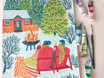 Winter Coziness art christmas couple in love drawing gouache greeting card hand drawn illustration painting winter days winter tome