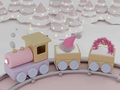 X-Mas Train 3d 3d wreath 3dart 3dartist 3dicon 3dillustration 3dobject blender blender3d christmas illustration merry christmas santa santa hat train tree wreath x mas