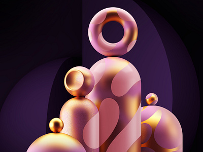 Purple and gold 2d 3d illustration