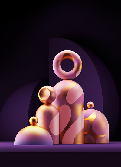 Purple and gold 2d 3d illustration