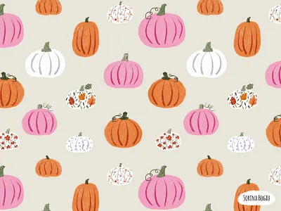 Pumpkin Pattern autumn cute design fabric design fall illustration illustrator orange pattern pattern design photoshop pink pumpkin