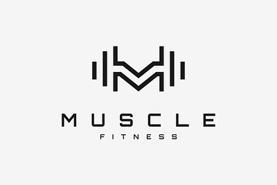 Letter M Barbell Dumbbell Logo alphabet barbell branding design dumbbell exercise fitness graphic design gym illustration initial letter letter m logo logo design m monogram typography vector workout