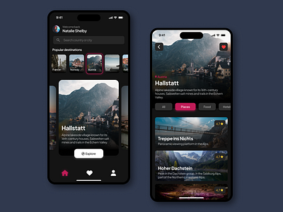 Travel app app app travel design hallstat pantone travel travel app ui ux viva magenta