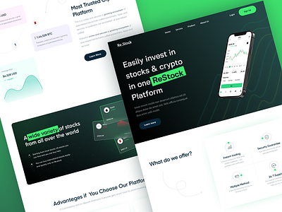 Invest in Stocks & Crypto - Landing page bitcoin coinbase crypto cryptocurrency eth finance fintech investments landing page minimal stock trading ui uidesign ux