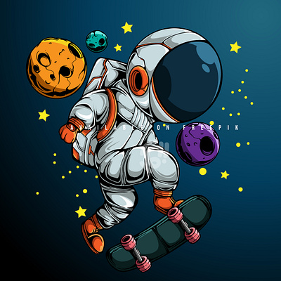 SKATEBOARD IN THE GALAXY art astronaut character design doodle galaxy illustration planet vector