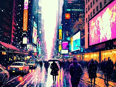 Winter in NYC ai canvas print illustration painting wall art