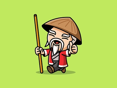 Sensei adorable cartoon logo character design chinese cute friendly happy illustration illustrative logo japanese kawaii kung fu martial art mascot logo master old man sensei simple stick teacher thumb up