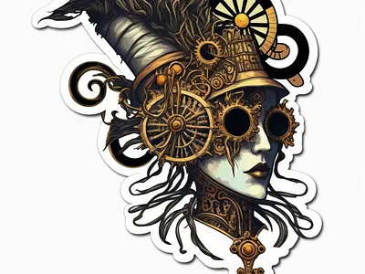 steampunk girl ai graphic design illustration painting sticker