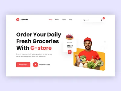 Grocery Food Delivery Web Header delivery services design ecommerce eshop food groceries groceries cart shopping grocery delivery grocery store header landing page online shop shop ui ux web design website