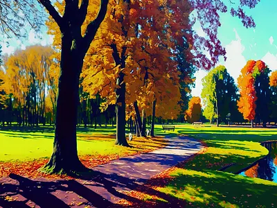 Autumn in the park ai canvas print graphic design illustration painting wall art