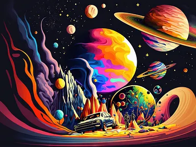 Space car ai canvas print graphic design illustration painting wall art