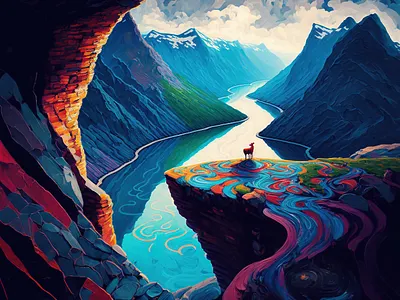 Mountain river ai canvas print illustration painting wall art