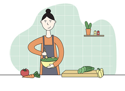 Woman Cooking Illustration cook cooking cooking illustration food free download free illustration free illustrration free vector freebie illustration making salad salad vector download vector illustration woman