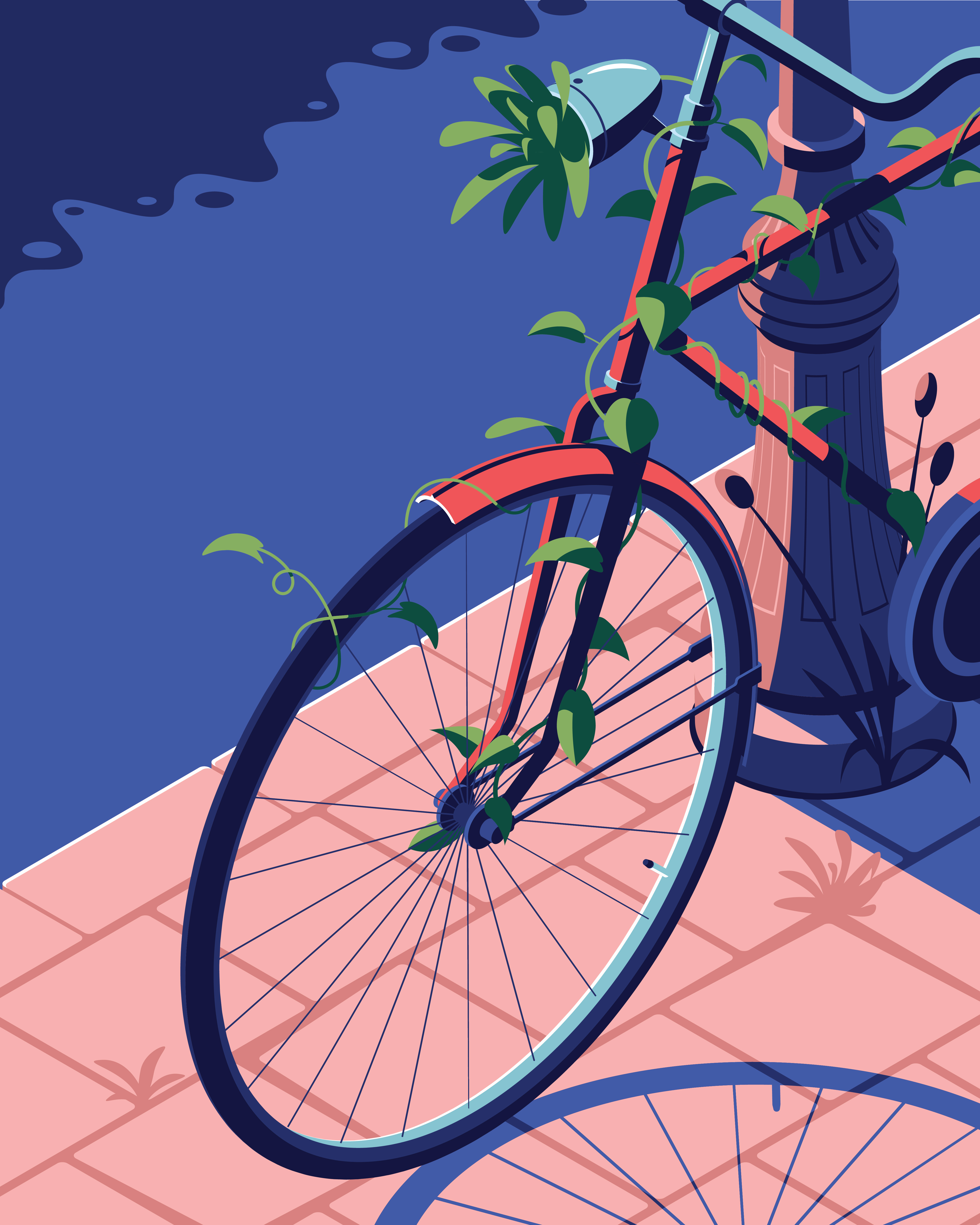 Nature takes over amsterdam bicycle bike city isometric nature plants urban