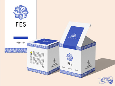 Hajara Candles: Fes blue box brand identity branding candle candles illustration label label design minimal minimalistic mock up mockup mockups morocco packaging packaging design pattern small business wellness