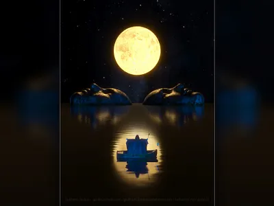 Dreaming Gods 3d boat digital 3d fantasy fantasy illustration illustration illustration art illustration digital illustration fantasy milky way moon night sea stars statue wizard