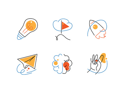 Creativity process icons business creativity design graphic icon line metaphor motivation style symbol vector