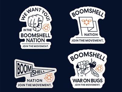 Boomshell Inc. badge brand identity branding busines company fly graphics label label design merch merchandise mock up mockup mockups patch small business sticker sticker pack vector visual identity