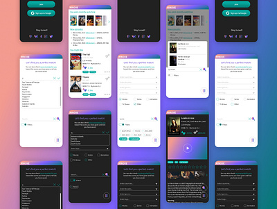 Online cinema app screens app branding cinema design figma graphic design illustration illustrator logo memymilk responsive screen screen design ui ux uxui vector web