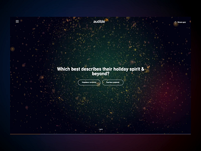 Audible Gifting Quiz 3d contentful gifting motion particles quiz react