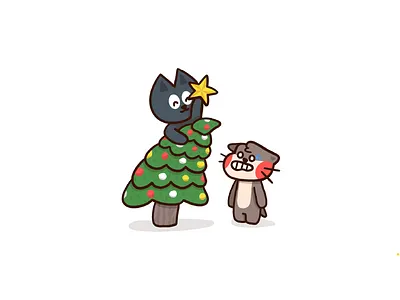 moments before disaster cat christmas tree comic design flat holidays illustration ornament otter scared terrified tree