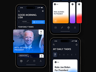 Political polling app UI redesign | Lazarev. adaptation app application daily tasks design election electorate government interactive mobile political president task ui united states ux vote voting