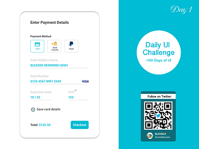 Day 2 Task: Design a credit card checkout form. #DailyUI app checkout design figma inspiration ui