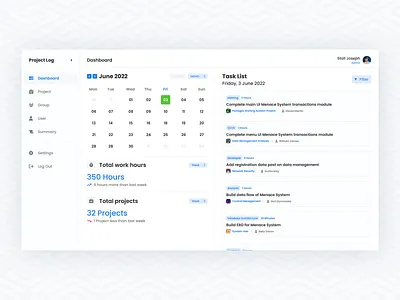 Tasks log system admin dashboard admin ui ux