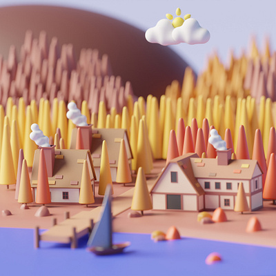 Medieval Village 3d 3d art 3d design 3d illustration 3d isometric 3d landscape 3d lowpoly 3d render 3d wallpaper blender building cycles design house illustration lake landscape lowpoly medieval medieval village
