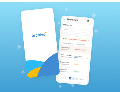 Archivo - Email Backup Mobile App android archive archiving backup blue clean design clean mobile ui clean ui clean ui design design email backup error error message error notification figma mobile app mobile application service ui white
