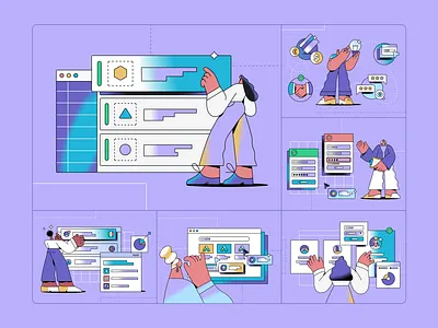 Illustration bundle ✨ blog bundle character design charts flat gradient hand gestures illustration illustration bundle marketing minimal vector very peri