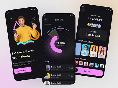 Split Bill - Mobile App Design 💵 bills clean design exchange flat illustration ios memoji minimal minimalist mobile payment product design retro split split bill topup transaction ui wallet