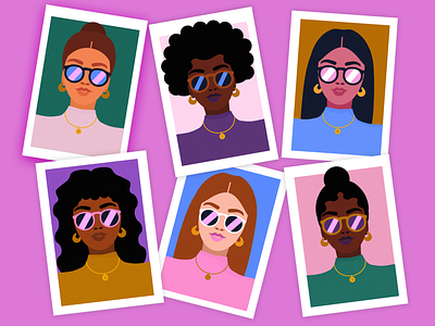 Female Portraits-Character design advertising branding character colorful face fashion female feminine girl hair illustration label packaging pop art portrait style sunglasses vector woman women