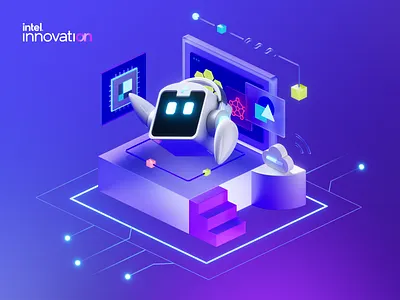 intel innovation illustration-01 3d 3dart branding c4d illustration intel landingpage robot tech ui