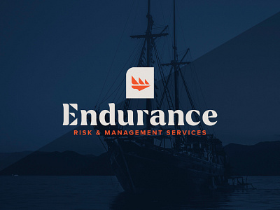 Endurance Branding blue brand business corporate icon logo orange risk management sail sailing service ship type treatment typography