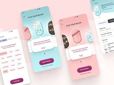 Recipe generator App for Cake Sicles app baking cake candy cute design generator illustration recipe ui vector