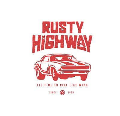 Rusty Highways branding car design graphic design illustration print road rusty t shirt design typography vector vintage