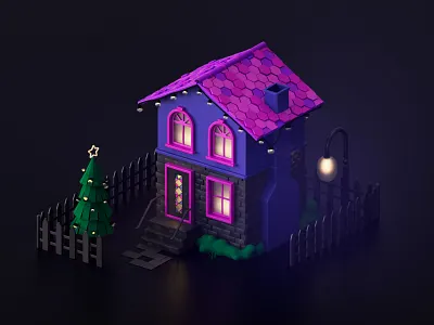 C4D House illustration 3d christmas dark design home house illustration isometry pink ui
