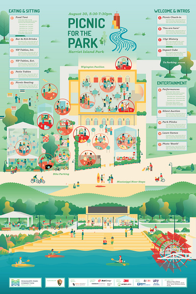 'Picnic for the Park' Event Map for Mississippi Park Connection graphic design ilustration map vector way finding