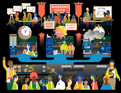 SSW Editorial: Chicago Amazon Workers agitprop editorial illustration vector