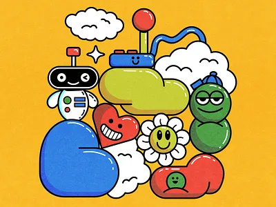 Plastic Abstract 1 blue character color flower fun graphic design green illustration orange plastic robot vector yellow