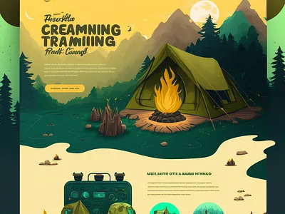 Camping landing page web design 3d animation branding graphic design logo motion graphics ui